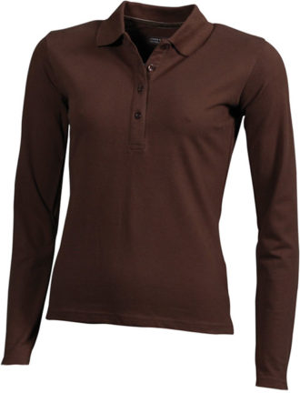 Damen Werbeartikel Poloshirt Langarm Elastic - brown