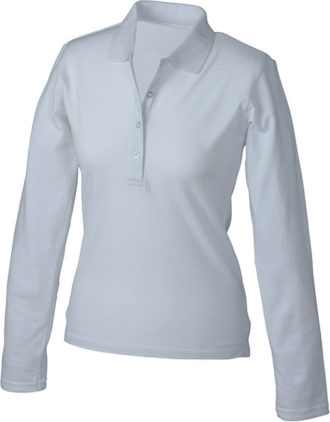 Damen Werbeartikel Poloshirt Langarm Elastic - white