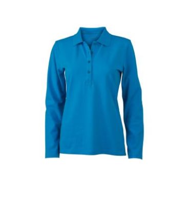 Damen Werbeartikel Poloshirt Langarm Elastic - turquoise