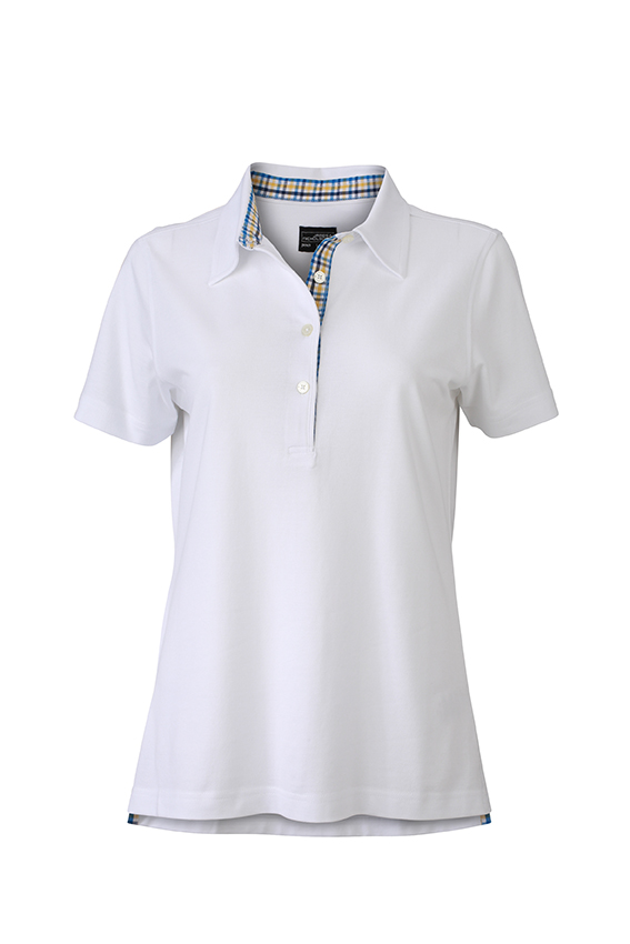 Ladies Plain Polo James & Nicholson - white/<br>blue yellow white Ladies Plain Polo James & Nicholson - white/blue yellow white
