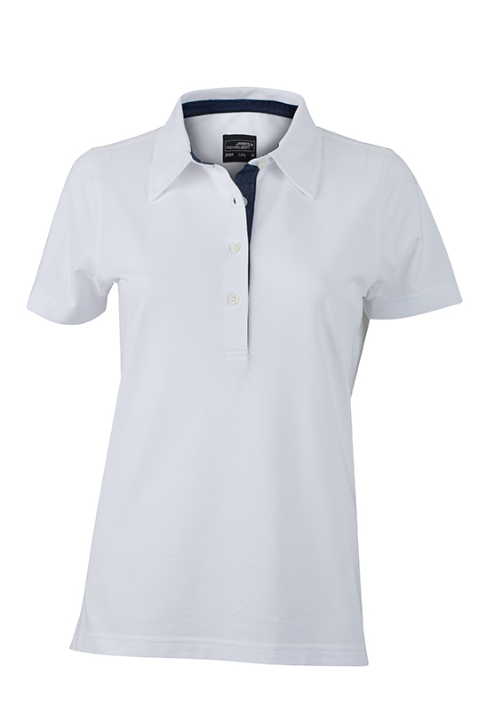 Ladies Plain Polo James & Nicholson - white/dark denim Ladies Plain Polo James & Nicholson - white/dark denim