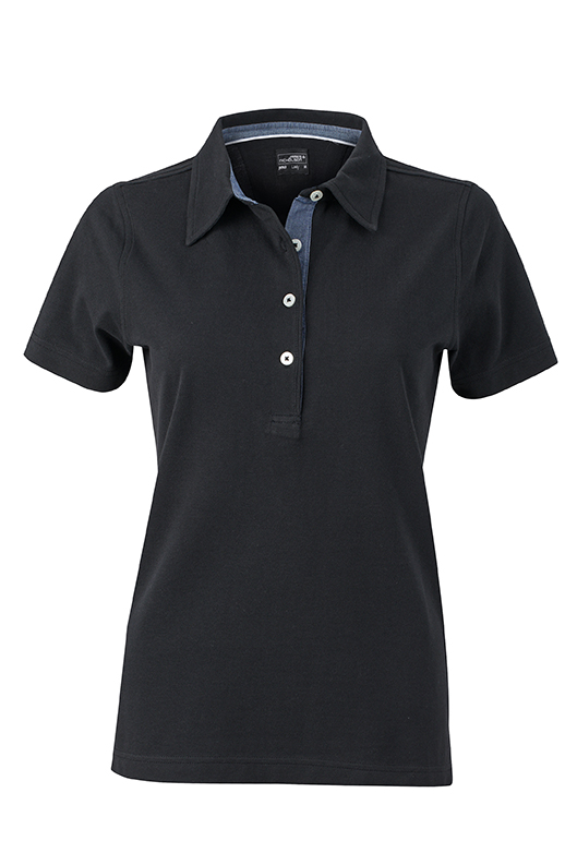 Ladies Plain Polo James & Nicholson - black/light denim Ladies Plain Polo James & Nicholson - black/light denim