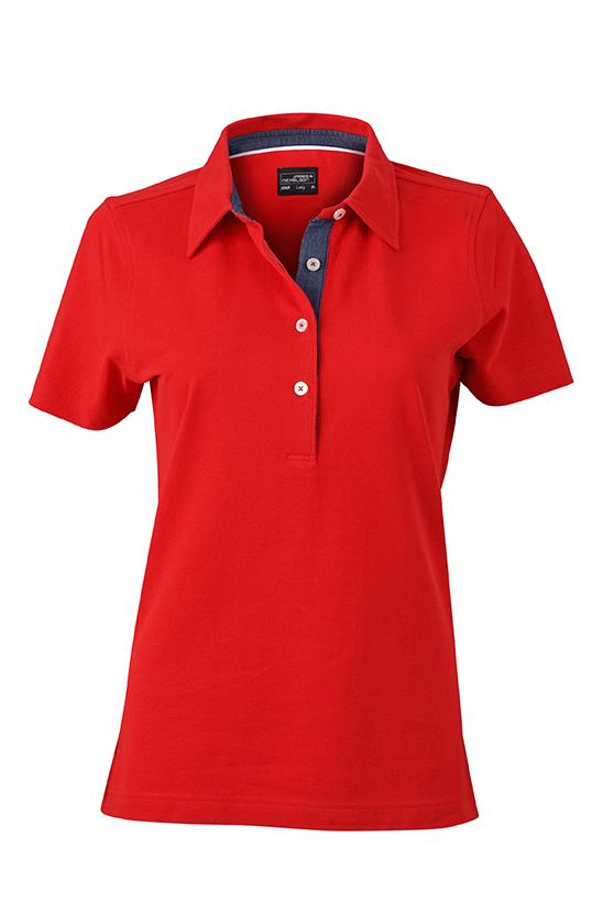 Ladies Plain Polo James & Nicholson - red/dark denim Ladies Plain Polo James & Nicholson - red/dark denim
