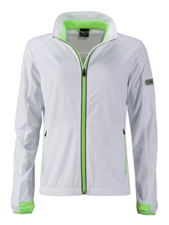 Ladies' Sports Softshell Jacket James & Nicholson - white brightgreen