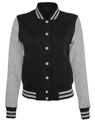 Ladies Sweat College Jacket Build Your Brand - black grey heather