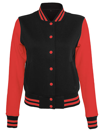 Ladies Sweat College Jacket Build Your Brand - black red Ladies Sweat College Jacket Build Your Brand - black red