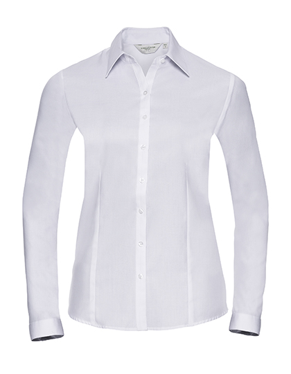 Ladies Long Sleeve Herringbone Shirt Russel - white