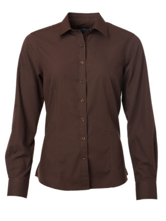 Ladies Shirt Longsleeve Poplin James & Nicholson - brown