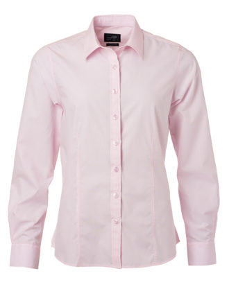 Ladies Shirt Longsleeve Poplin James & Nicholson - light pink