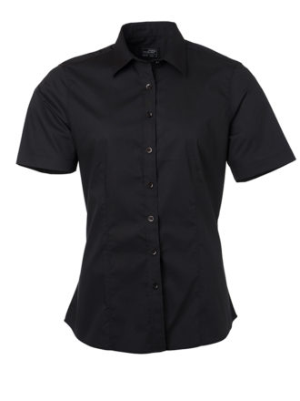 Ladies Shirt Shortsleeve Poplin James & Nicholson - black