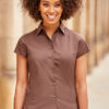 Ladies Short Sleeve Fitted Shirt Russel - chocolate brown