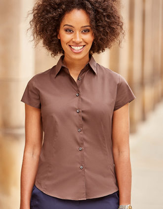 Ladies Short Sleeve Fitted Shirt Russel - chocolate brown