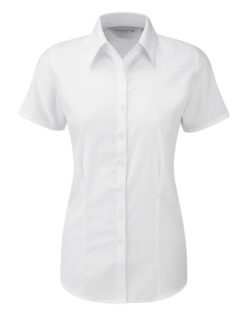 Ladies Short Sleeve Herringbone Shirt Russel - white