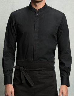 Mens Bar Shirt Mandarin Collar Long Sleeve Bargear - black