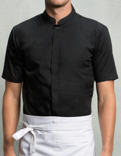 Mens Bar Shirt Mandarin Collar Short Sleeve Bargear - black