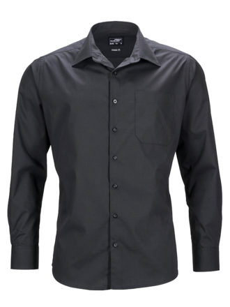 Mens Business Shirt Long Sleeved James & Nicholson - black