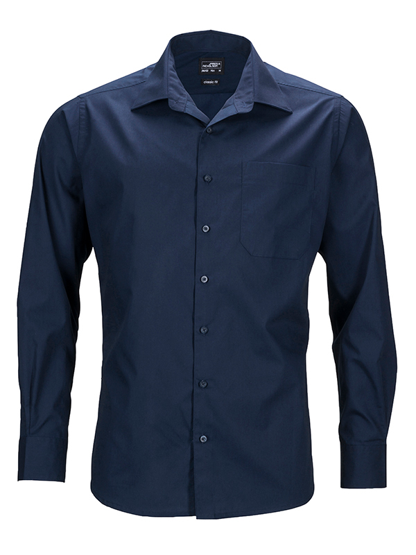 Mens Business Shirt Long Sleeved James & Nicholson - navy