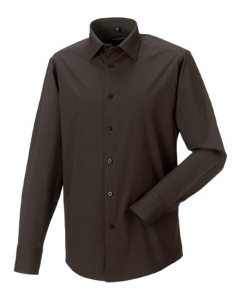 Mens Long Sleeve Fitted Shirt Russel - chocolate brown