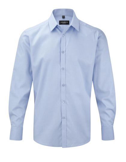 Mens Long Sleeve Herringbone Shirt Russel - light blue
