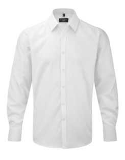Mens Long Sleeve Herringbone Shirt Russel - white