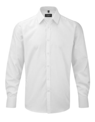 Mens Long Sleeve Herringbone Shirt Russel - white