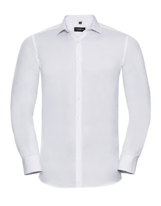 Mens Long Sleeve Ultimate Stretch Shirt Russel - white