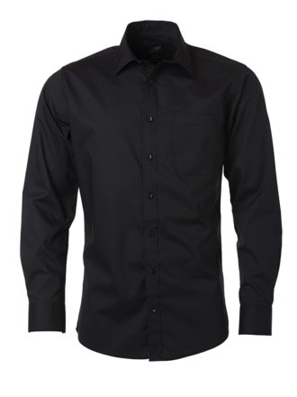 Mens Shirt Longsleeve Poplin James & Nicholson - black