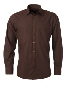 Mens Shirt Longsleeve Poplin James & Nicholson - brown