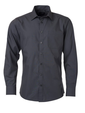 Mens Shirt Longsleeve Poplin James & Nicholson - carbon