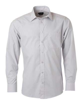 Mens Shirt Longsleeve Poplin James & Nicholson - light grey