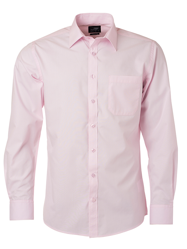 Mens Shirt Longsleeve Poplin James & Nicholson - light pink