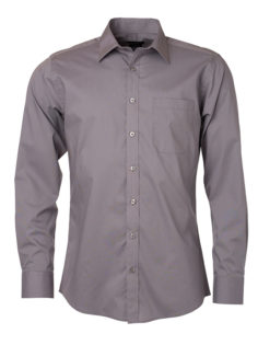 Mens Shirt Longsleeve Poplin James & Nicholson - steel grey