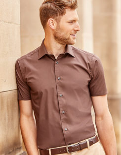 Mens Short Sleeve Fitted Shirt Russel - chocolate brown