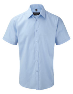 Mens Short Sleeve Herringbone Shirt Russel - light blue