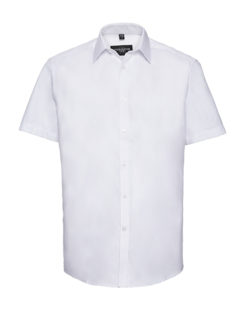 Mens Short Sleeve Herringbone Shirt Russel - white