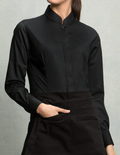 Womens Bar Shirt Mandarin Collar Long Sleeve Bargear - black
