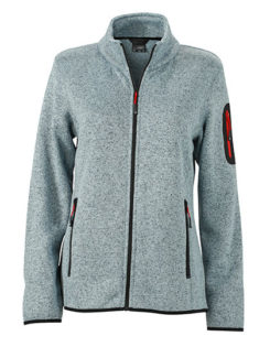 Ladies Knitted Fleece Jacket James & Nicholson - light grey melange red