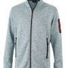 Mens Knitted Fleece Jacket James & Nicholson - light grey melange red