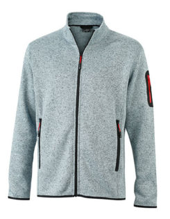 Mens Knitted Fleece Jacket James & Nicholson - light grey melange red