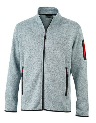 Mens Knitted Fleece Jacket James & Nicholson - light grey melange red