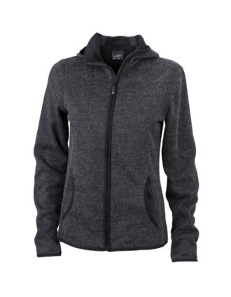 Ladies Knitted Fleece Hoody James & Nicholson - dark melange black