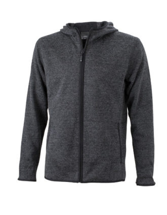 Mens Knitted Fleece Hoody James & Nicholson - dark melange black