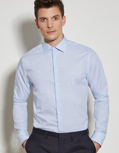Seidensticker Mens Shirt Tailored Fit Check-Stripes Longsleeve - check light blue white