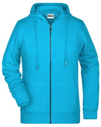 Ladies Bio Zip Hoody James & Nicholson - turquoise